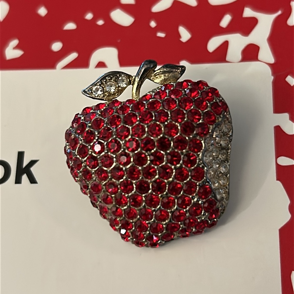 Red Apple Brooch rhinestone vintage teacher pin